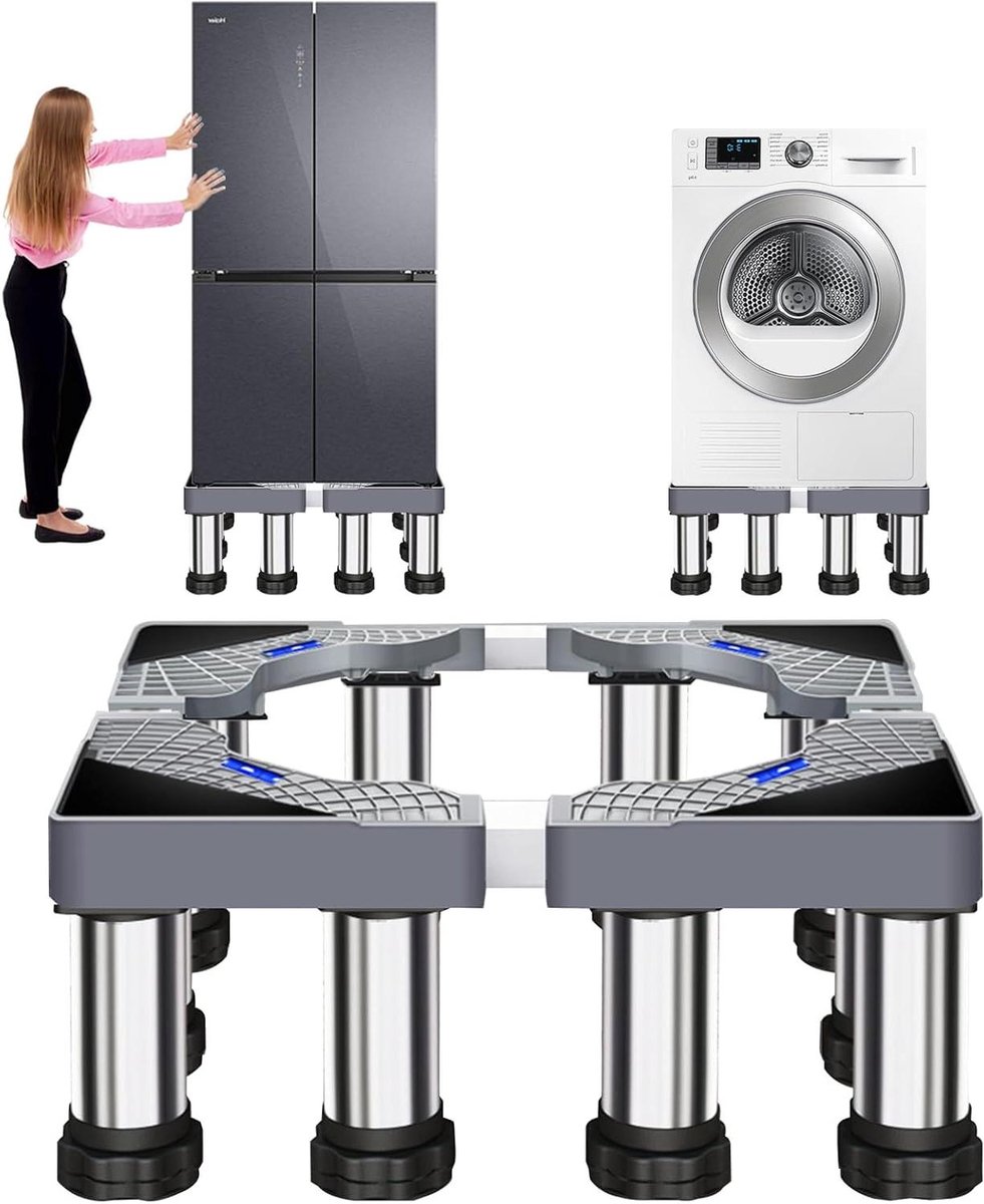Wasmachine Onderstel - Wasautomaat Verhoger - Apparaten Verplaatsen - Verstelbare Hoogte - 18-21 cm Hoog - Zilver