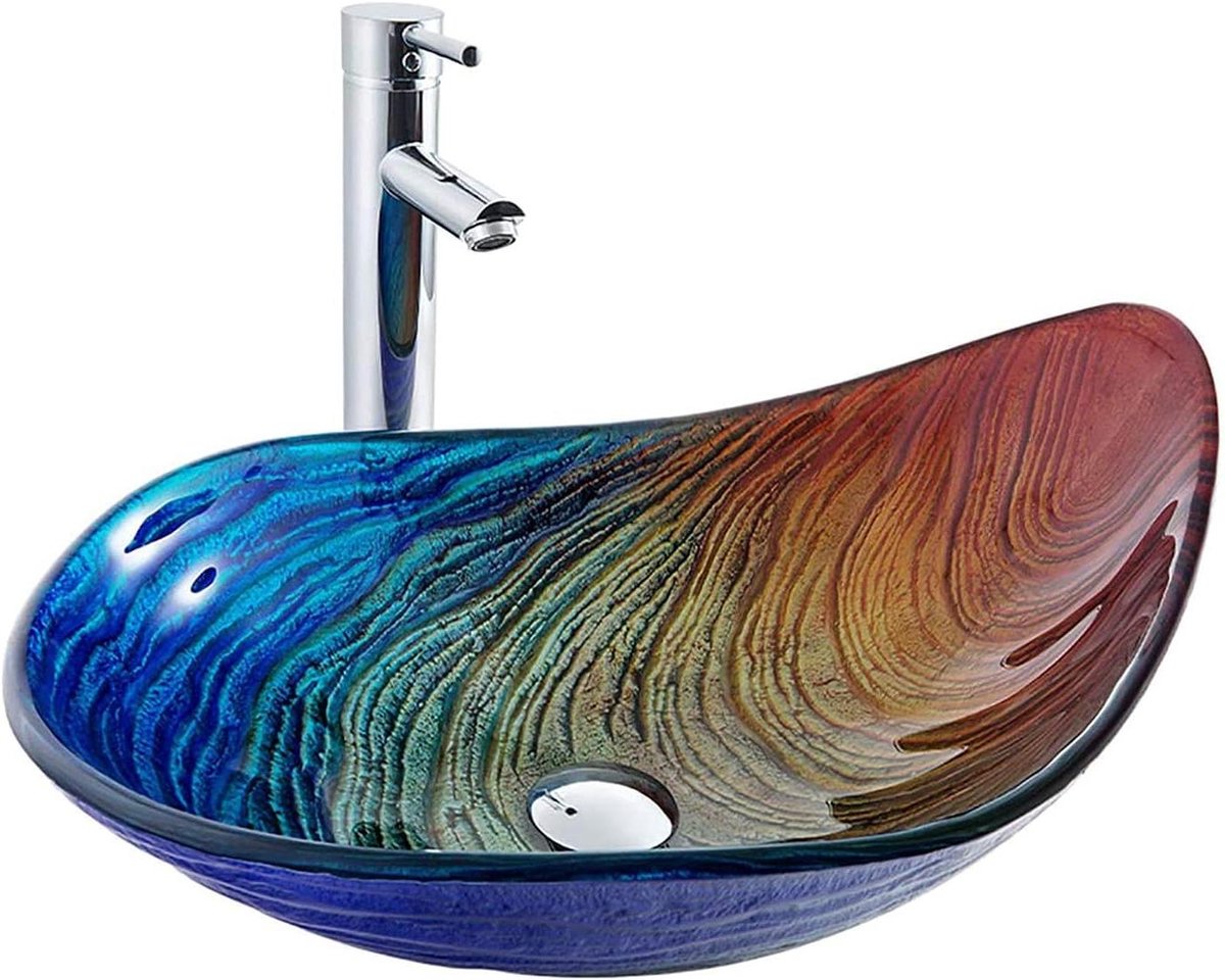 Wastafel Set - Badkamerset Glas - Badkamer Opknappen - Rainbow Glas Design - 550 x 380 x 170mm - Regenboog