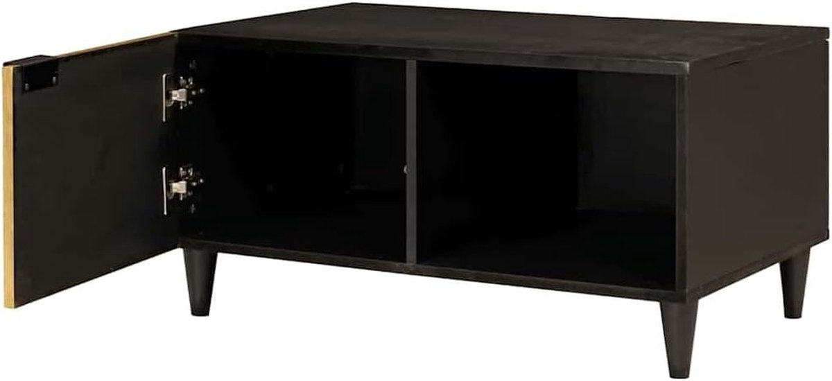 Salontafel Mangohout - Bijzettafel Hout - Woonkamer Inrichten - Geïntegreerd Opbergvak - 80 x 50 x 40 cm - Zwart