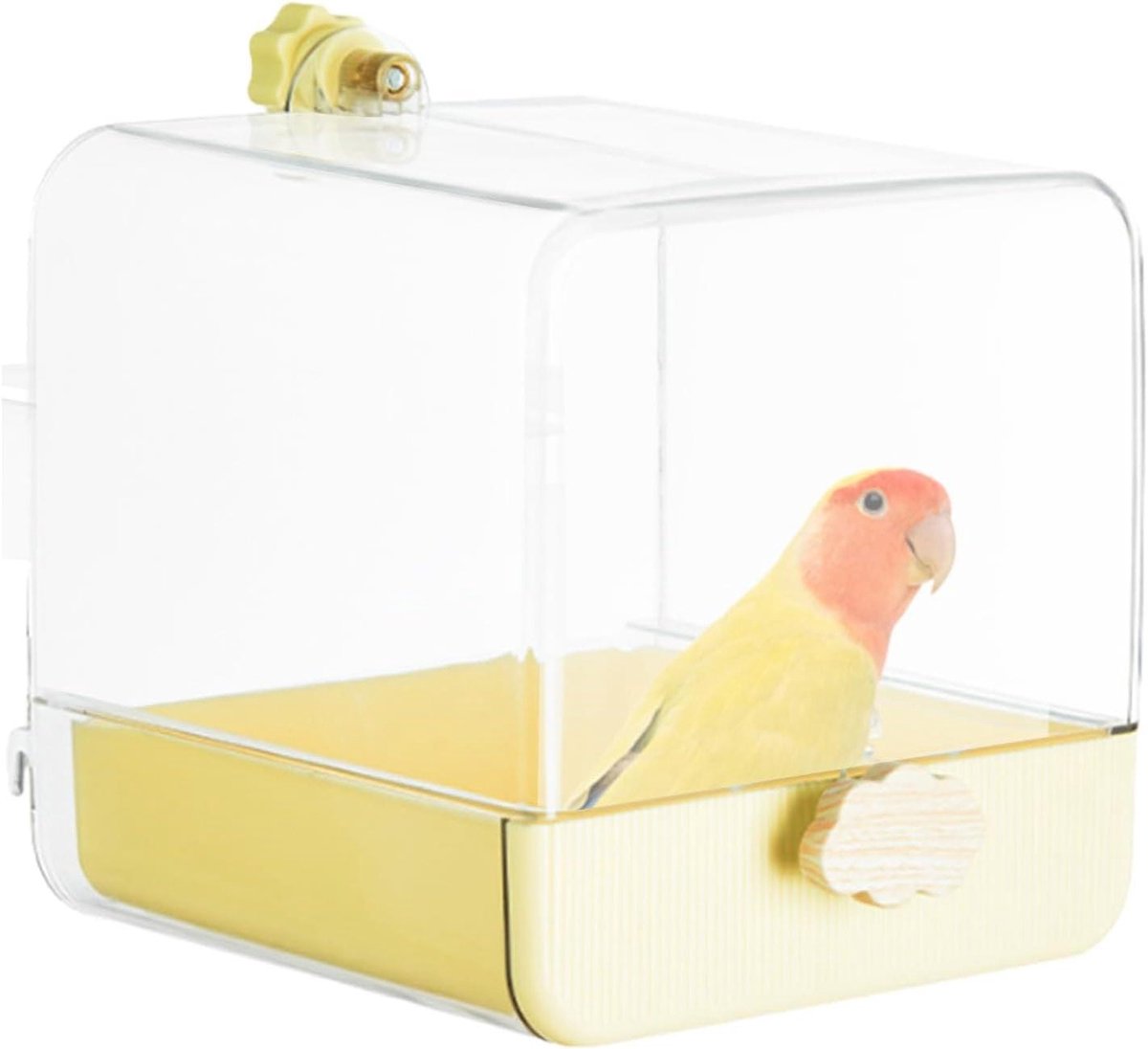 Vogelbad voor Vogels - Vogelkooi Badje - Hygiënisch Baden - Volledig Transparant - 17 x 17 x 17 cm - Geel