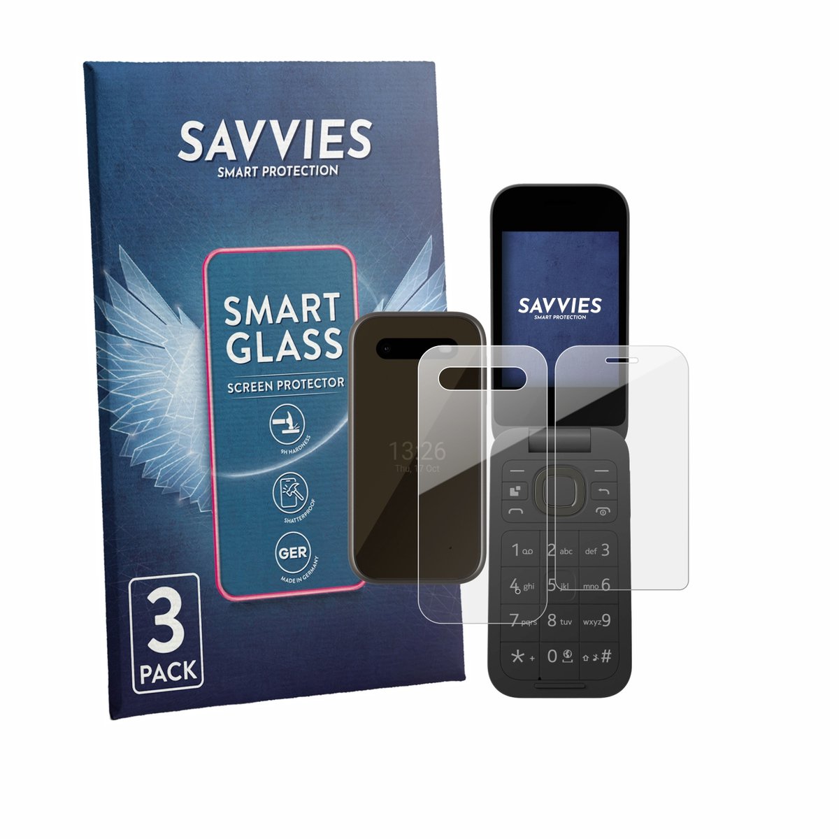 3 Stuks Savvies Screenprotector - geschikt voor HMD 2660 Flip 4G (Voor+Achter) - beschermfolie glas transparant