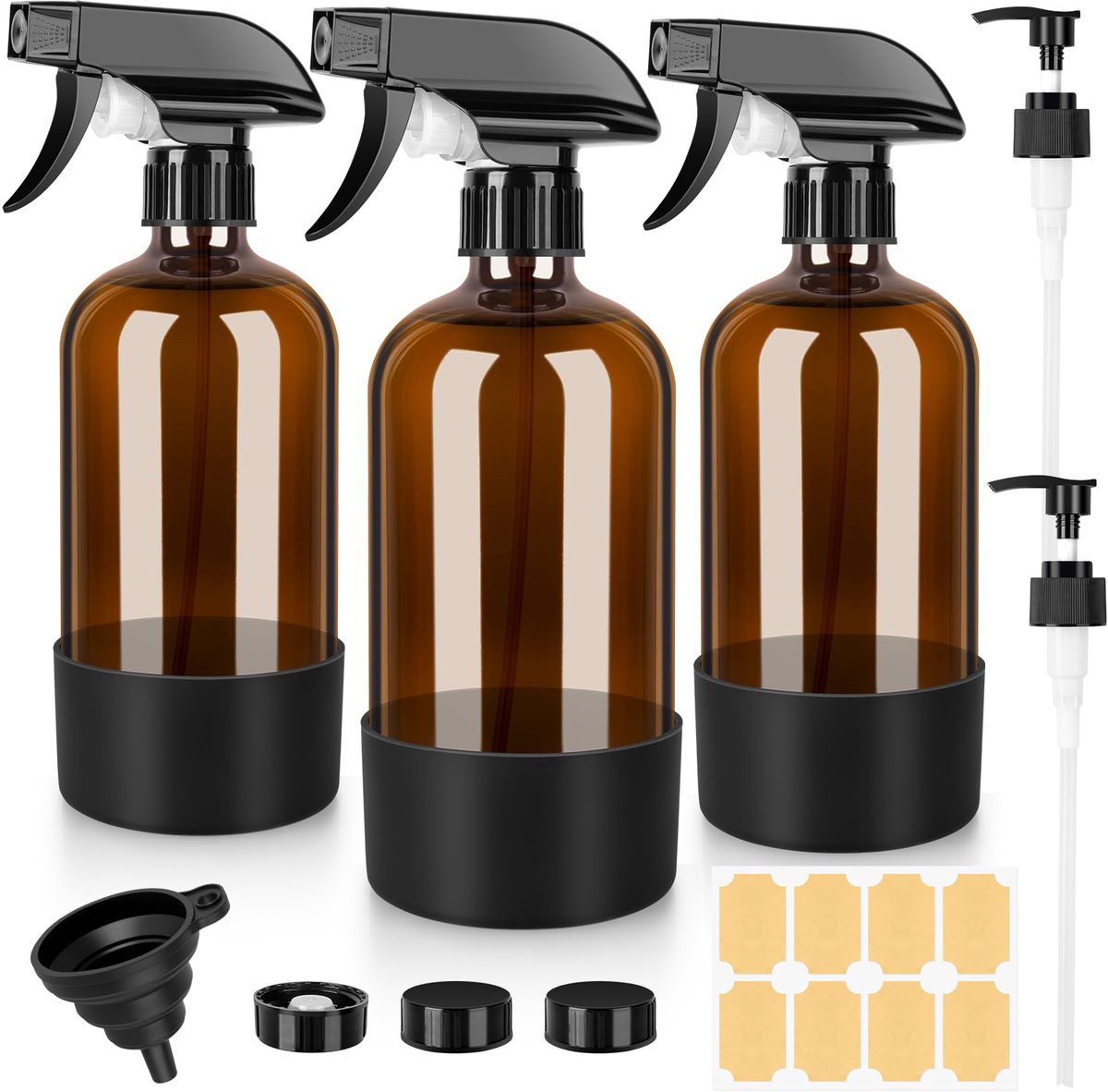 SnelShoppen - Amberkleurige Glazen Spuitflessen 3 Stuks 500 ml - Navulbare Lege Spuitflessen voor Reiniging, Planten, Etherische Oliën, Haarverzorging