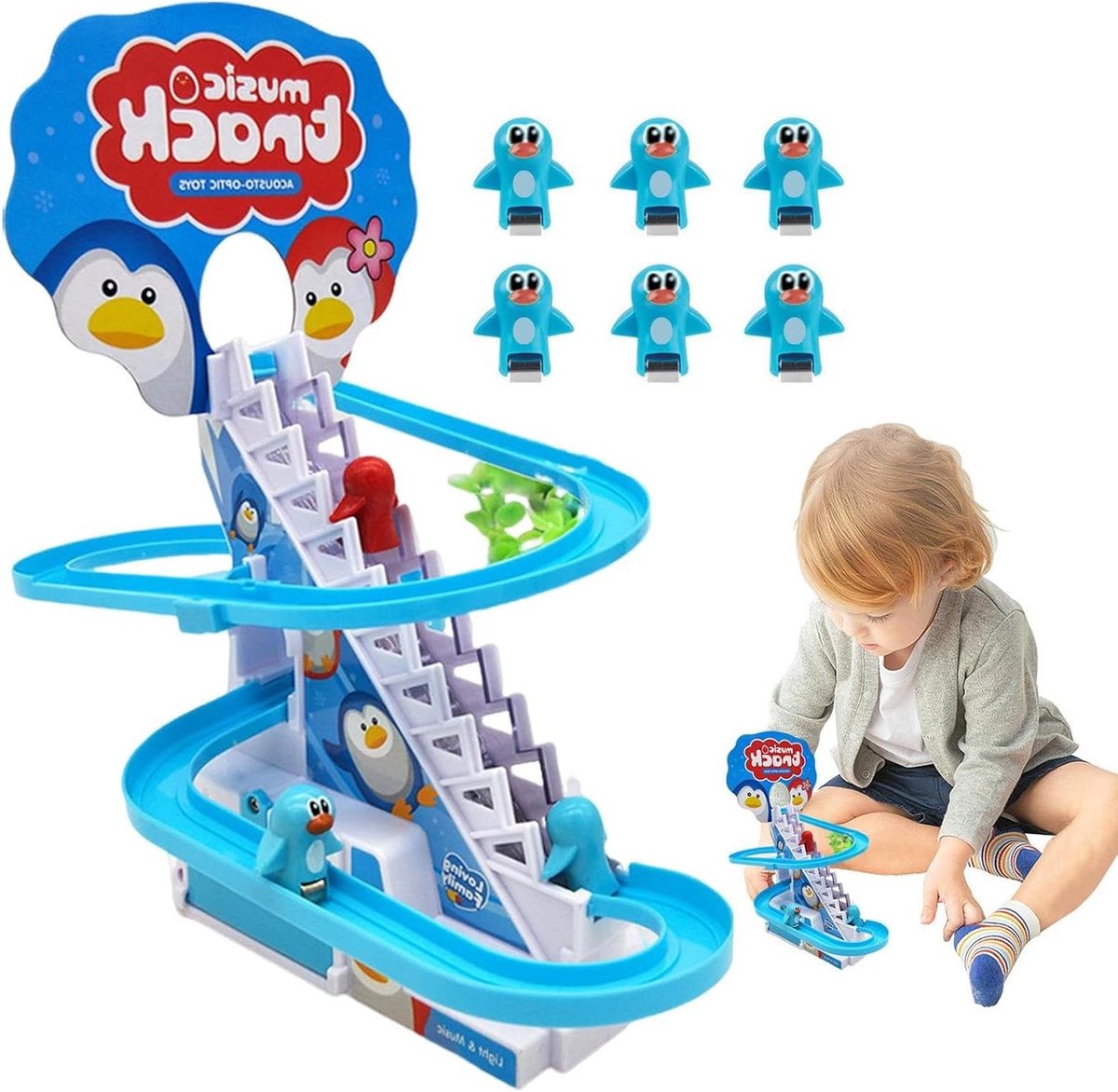 Pinguïn Racebaan - Glijbaan Spel - Interactief Plezier - Met Lichtjes Muziek - 14 x 5.5 x 25.5 cm - Meerkleurig