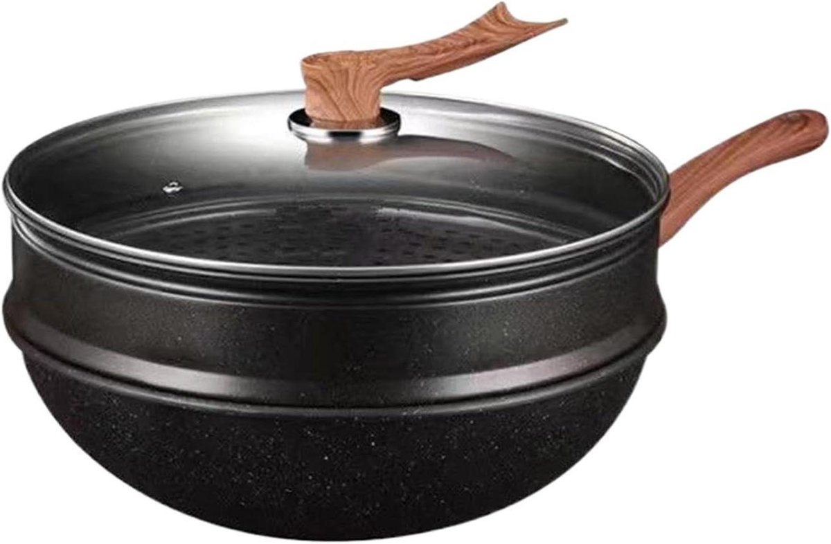 Omelet Pan Koekenpan Stoompan Keuken Gebruik Inclusief Stoommand 30 cm Donkerbruin