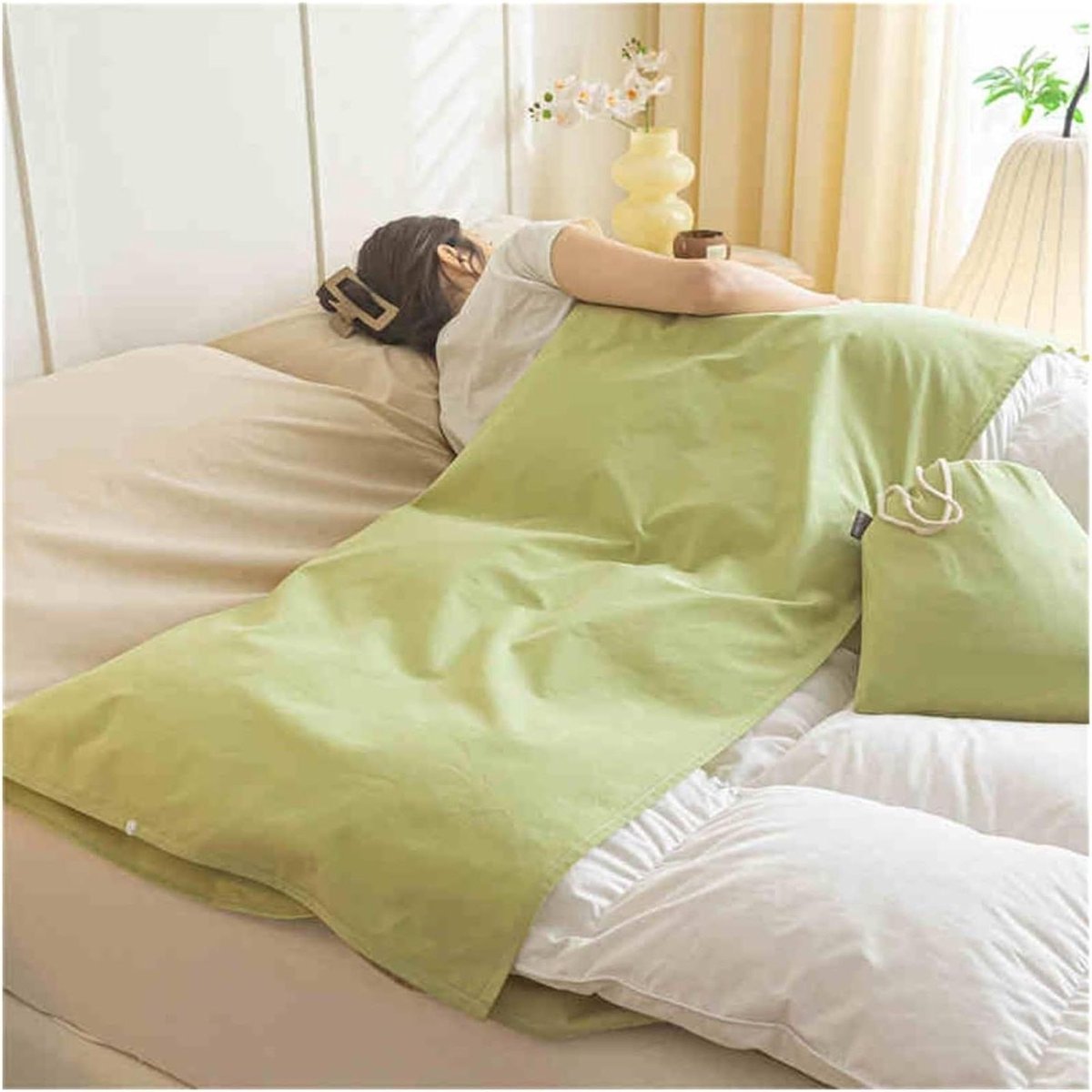 Slaapzakvoering Katoen - Reislaken Laken - Comfortabel Reizen - Ultralicht & Compact - 80x200cm - Groen