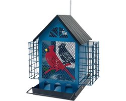 Vogelvoederhuis - Vogelvoerstation - Vogels voeren - Dubbele suet kooien - 215 x 20 x 245 cm - Blauw