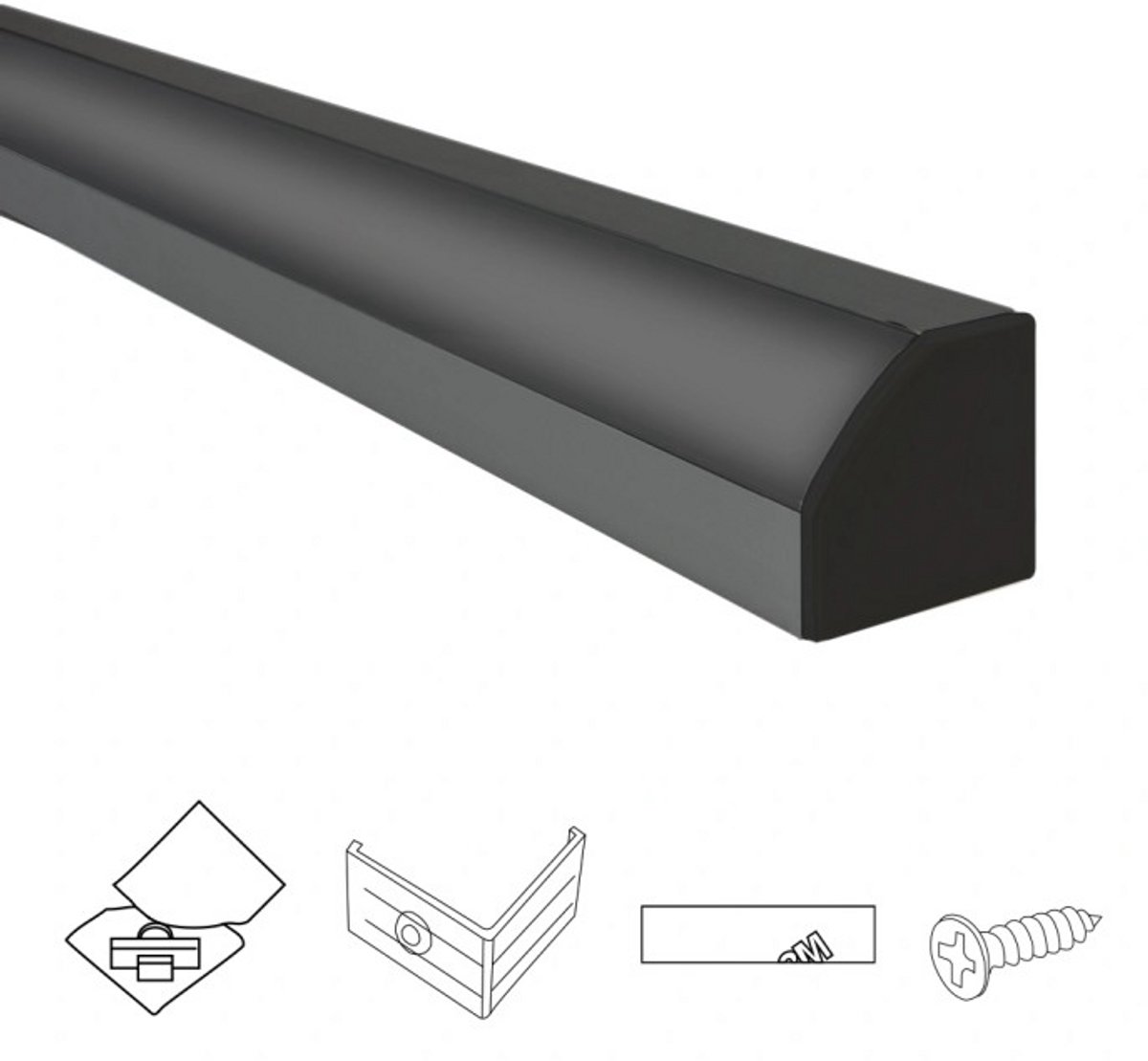 Aluminium led strip hoekprofiel zwart 4M breed - Compleet met afdekkap