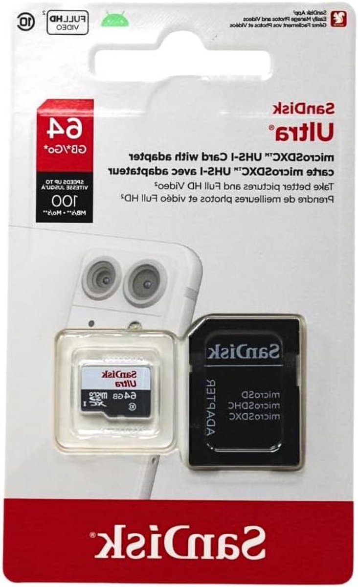 Geheugenkaart - MicroSDXC kaart - Foto's Opslaan - Hoge Snelheid - 64 GB - Rood/Zilver