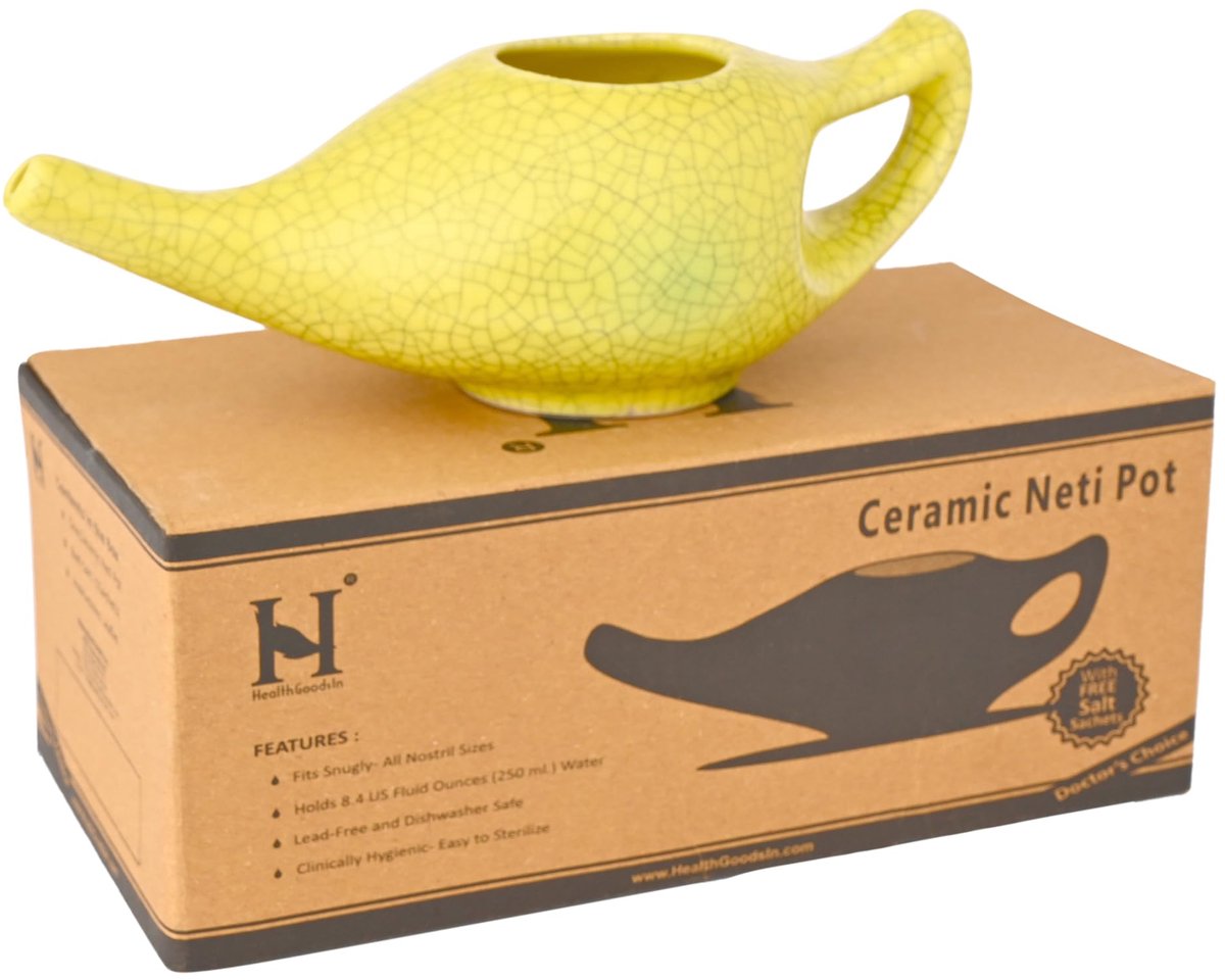 SnelShoppen - Keramische Neti-pot voor Neusreiniging met Crackle Patroon | Inclusief 10 Zakjes Netizout & Handleiding | Natuurlijke Behandeling voor S