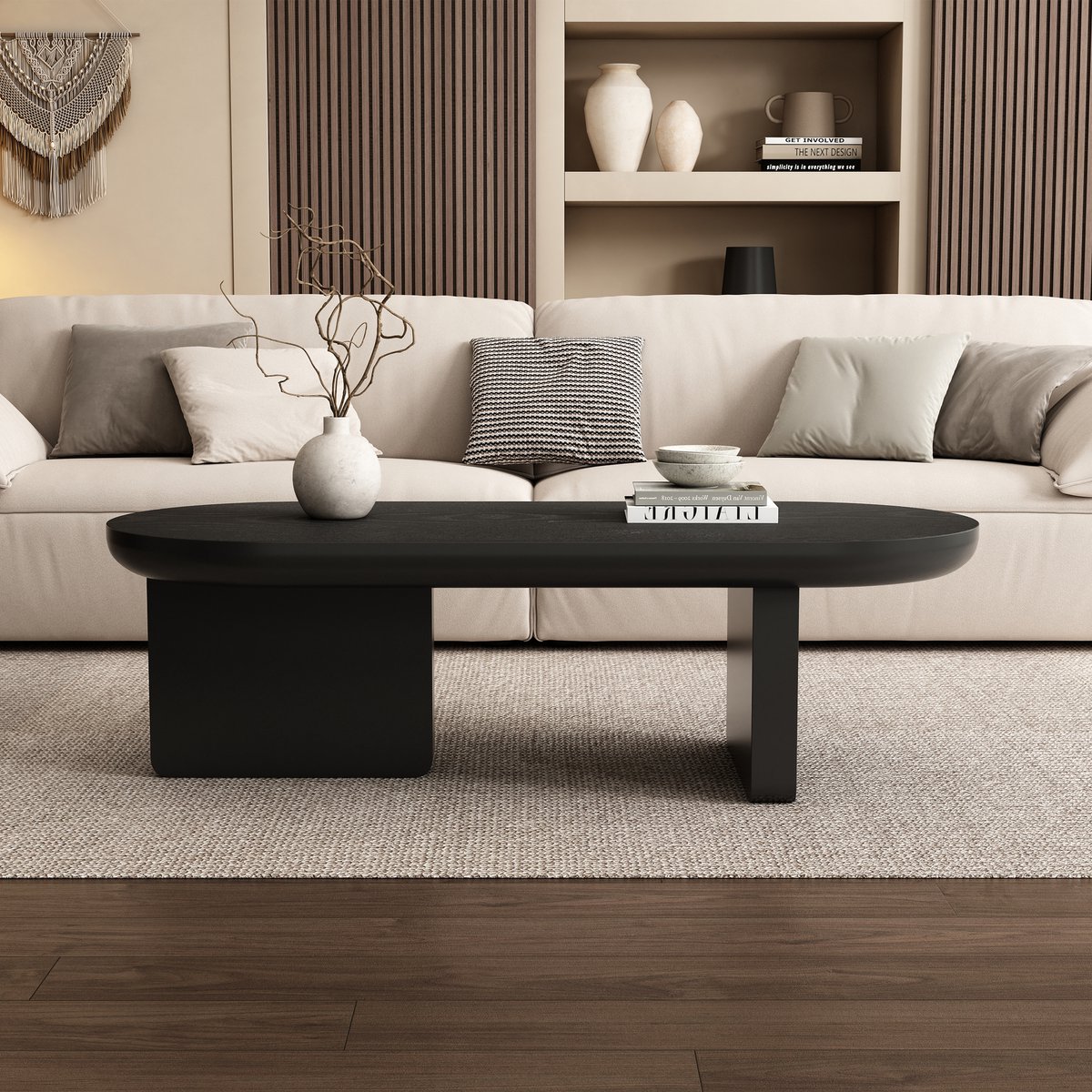 STILVORA Salontafel - Ovale Minimalistische Koffietafel - Voor Woonkamer En Bankopstelling - MDF - Zwart - 119,7x49,8x35,5 Cm
