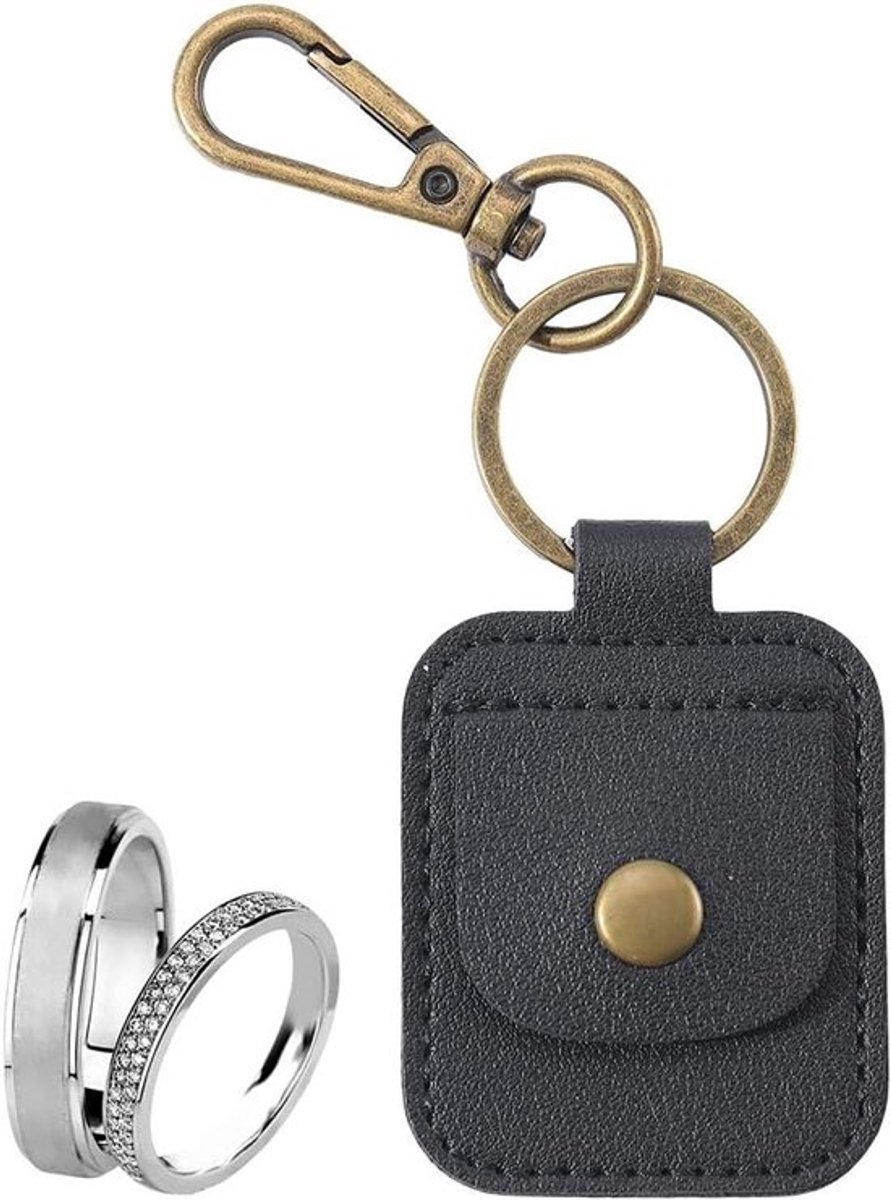 - Ringhouder Sleutelhanger - Draagbaar - Zwart - Sieraden Reiszakje - Mini Muntzakje - Geschikt voor Trouwring Halsketting - Cadeau - Vrouwen Mannen .
