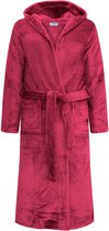 GAUBERT® Unisex Badjas Extra Lang met Capuchon en Ceintuur - Ochtendjas - Superzacht Coral Fleece - Heren Dames - Bordeaux Rood - Maat L/XL - 8210-Red