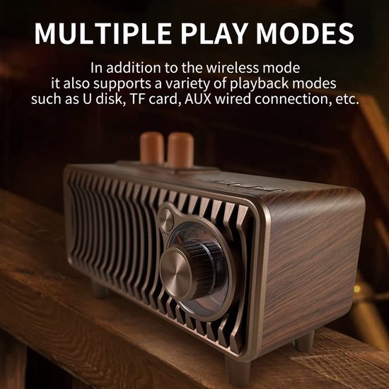 SnelShoppen - Retro Bluetooth-luidspreker-radio walnoothout, vintage FM-radio met 20W dual-speaker stereo, draagbare draadloze muziekspeler voor feest van Snelshoppen — afbeelding 3