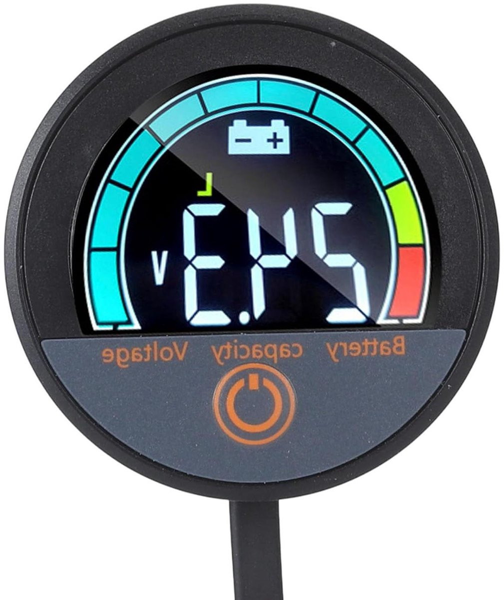 Ronde Energiemeter - Spanningsmonitor Digitale Meter - Batterijbeheer Thuissystemen - Helder LCD Kleurenscherm - DC 8-100 Volt - Zwart