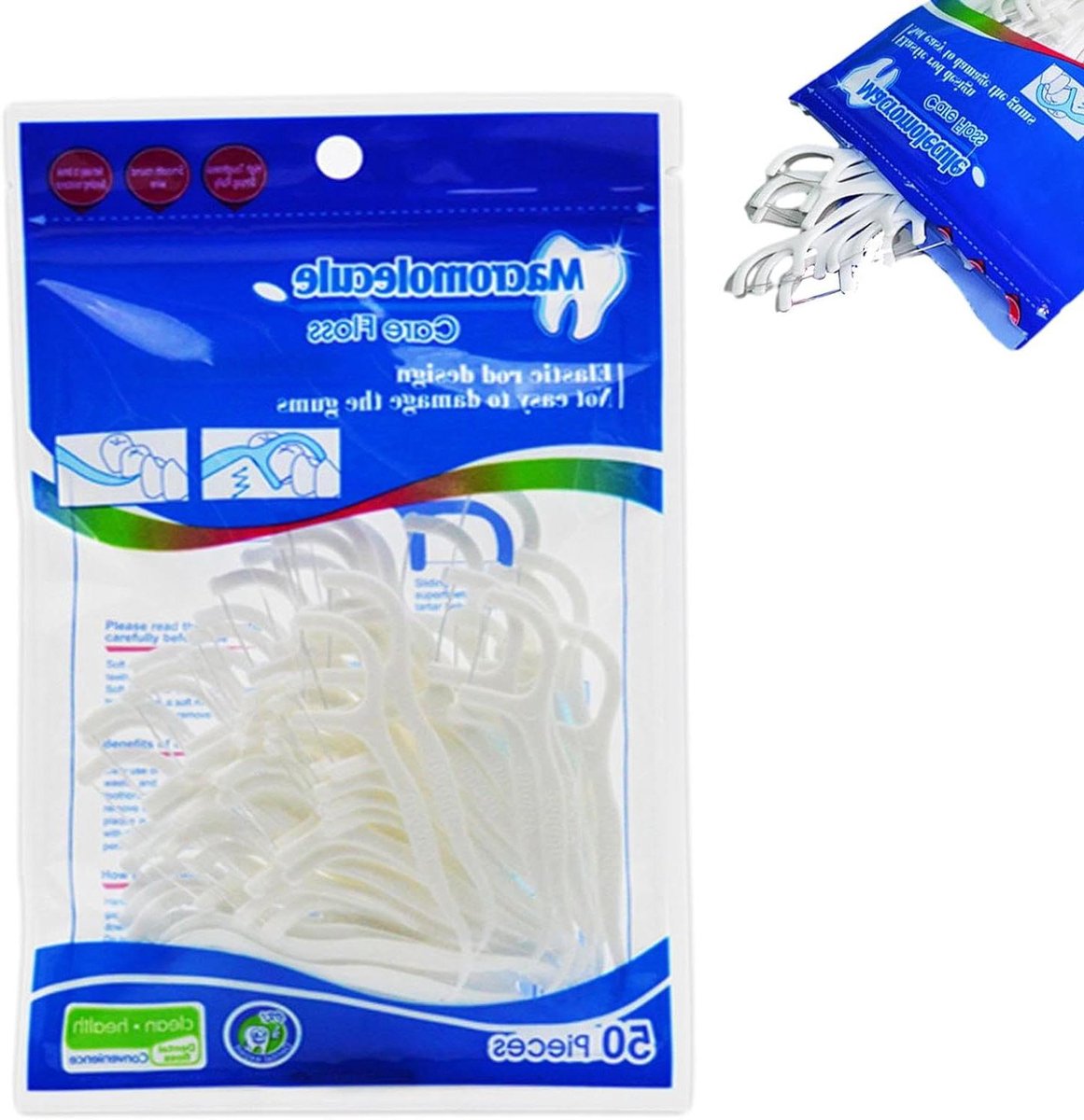 Tandenstokers Flossers - Flosdraad Picks - Mondverzorging Onderweg - Uitzonderlijke Duurzaamheid - 50 stuks - Wit