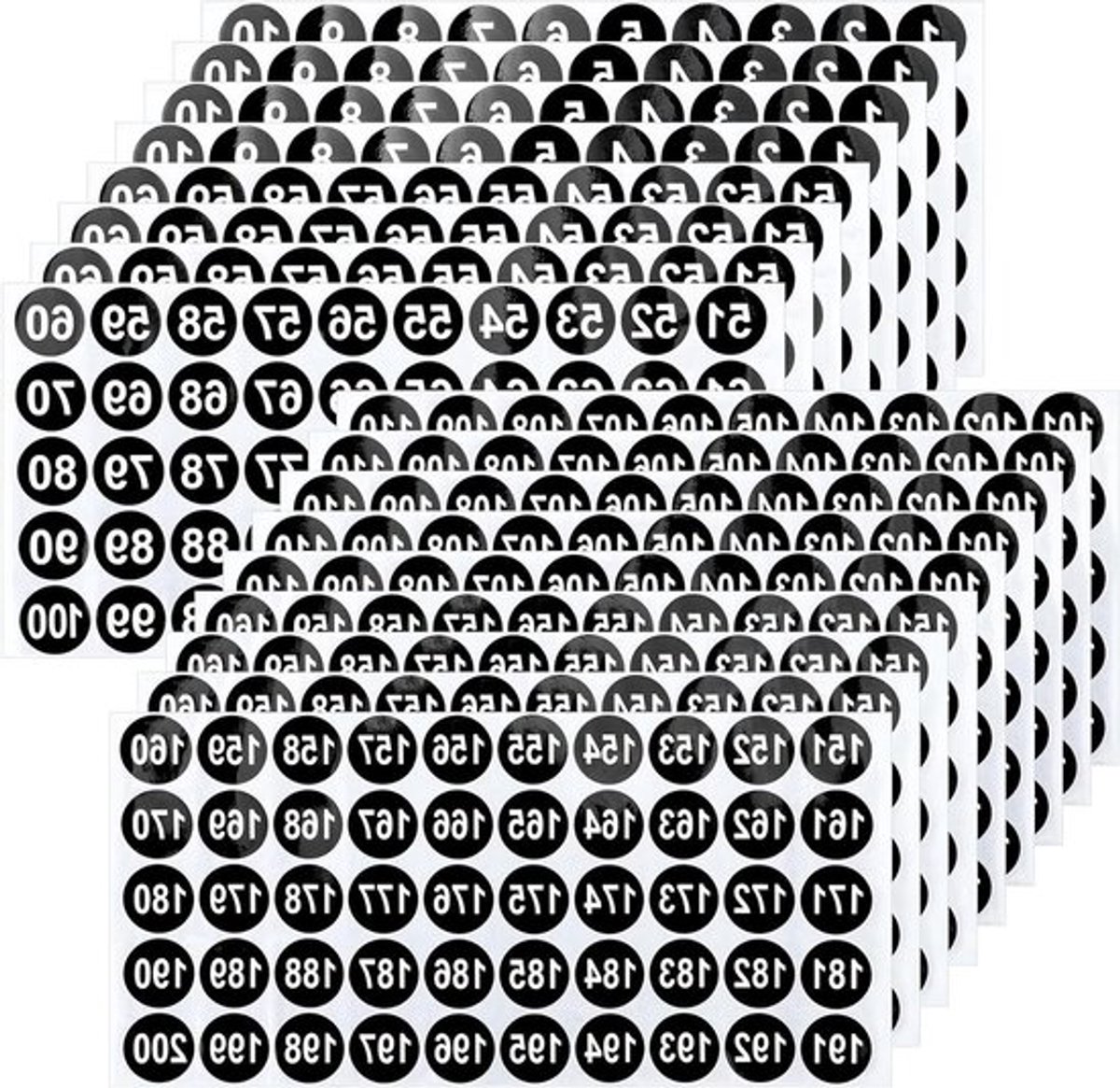 Ronde cijferstickers 1-200 | Vinylstickers zelfklevend | Opslag & classificatie | Binnen & buiten | Nummeretiketten - 25 cm