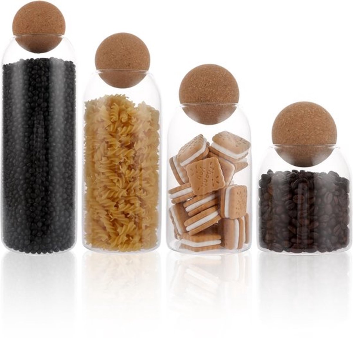 Opslagpotten 4 stuks - Luchtdichte Glazen Potten - Hoogwaardige Borosilicaat Glas - Voor Snoep/Koekjes/Thee - Capaciteit 500/800/1000/1300 ml - Eenvoudig Ontwerp - Opslagcontainers