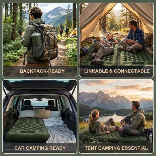 Opblaasbaar Matras - Campingmatras Logeerbed - Outdoor Kamperen - Extra Dik Breed - 196 x 83 cm - Legergroen — afbeelding 4