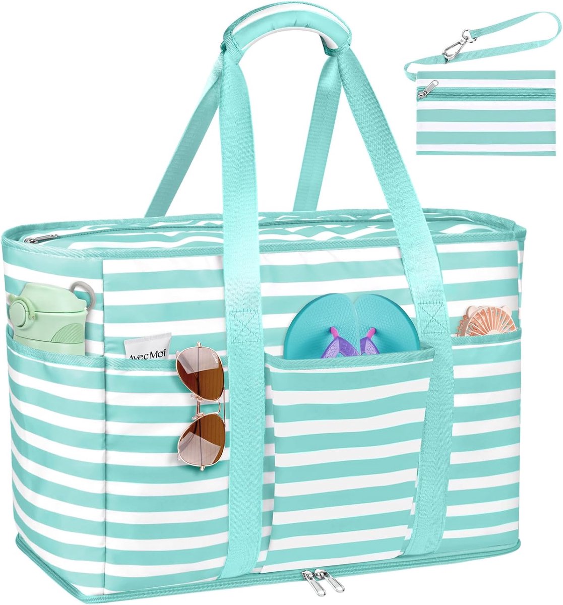 SnelShoppen - JUYANO XXL Strandtas voor Dames, Extra Grote Opvouwbare Mesh Tas met Ritssluiting, Ruime 45L, Perfect voor Reizen, Gym, Zwembad, Groenac