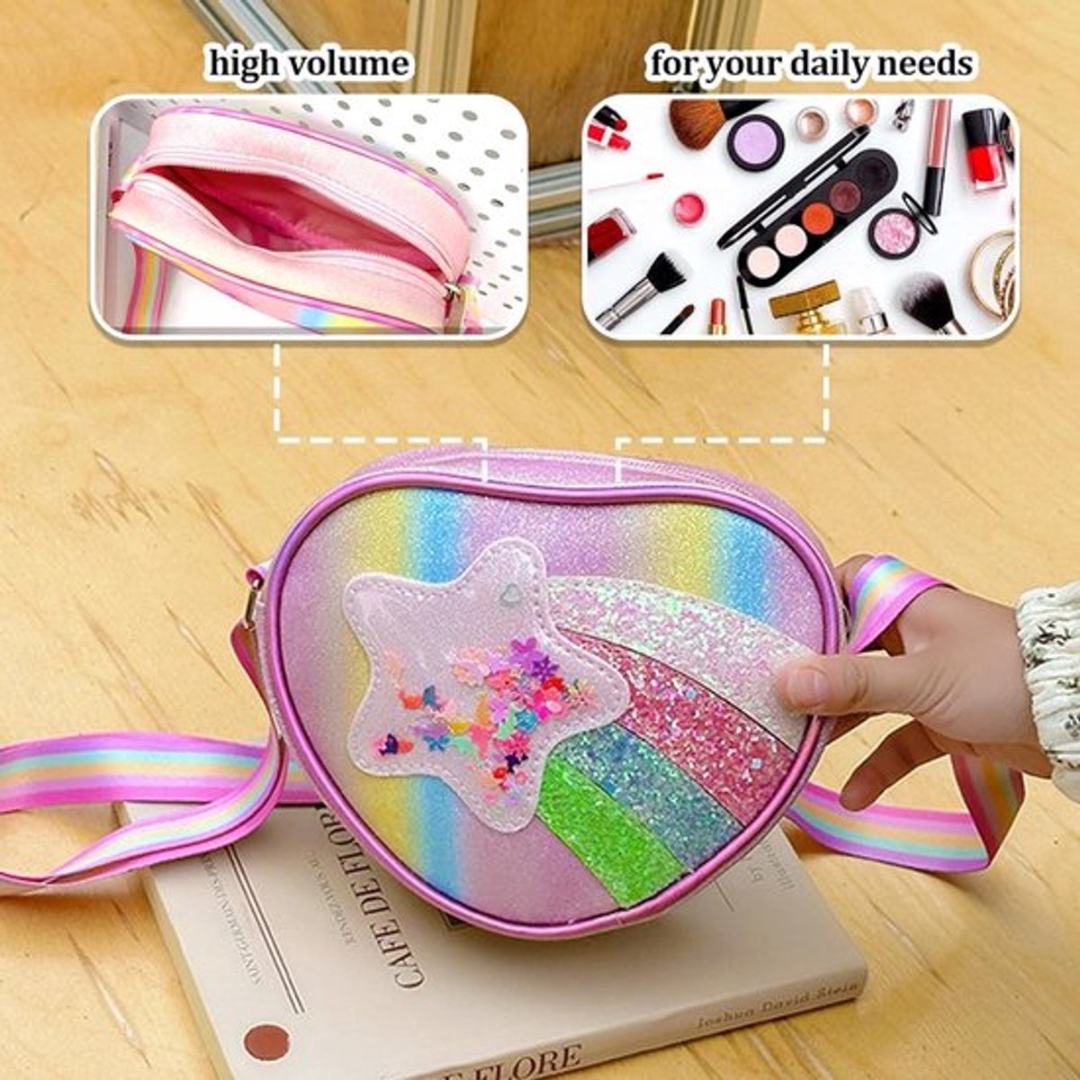 Meisjes Regenboog Ster Crossbody Tas met Portemonnee - Kindertassen voor Meisjes en Tieners (17x13cm)