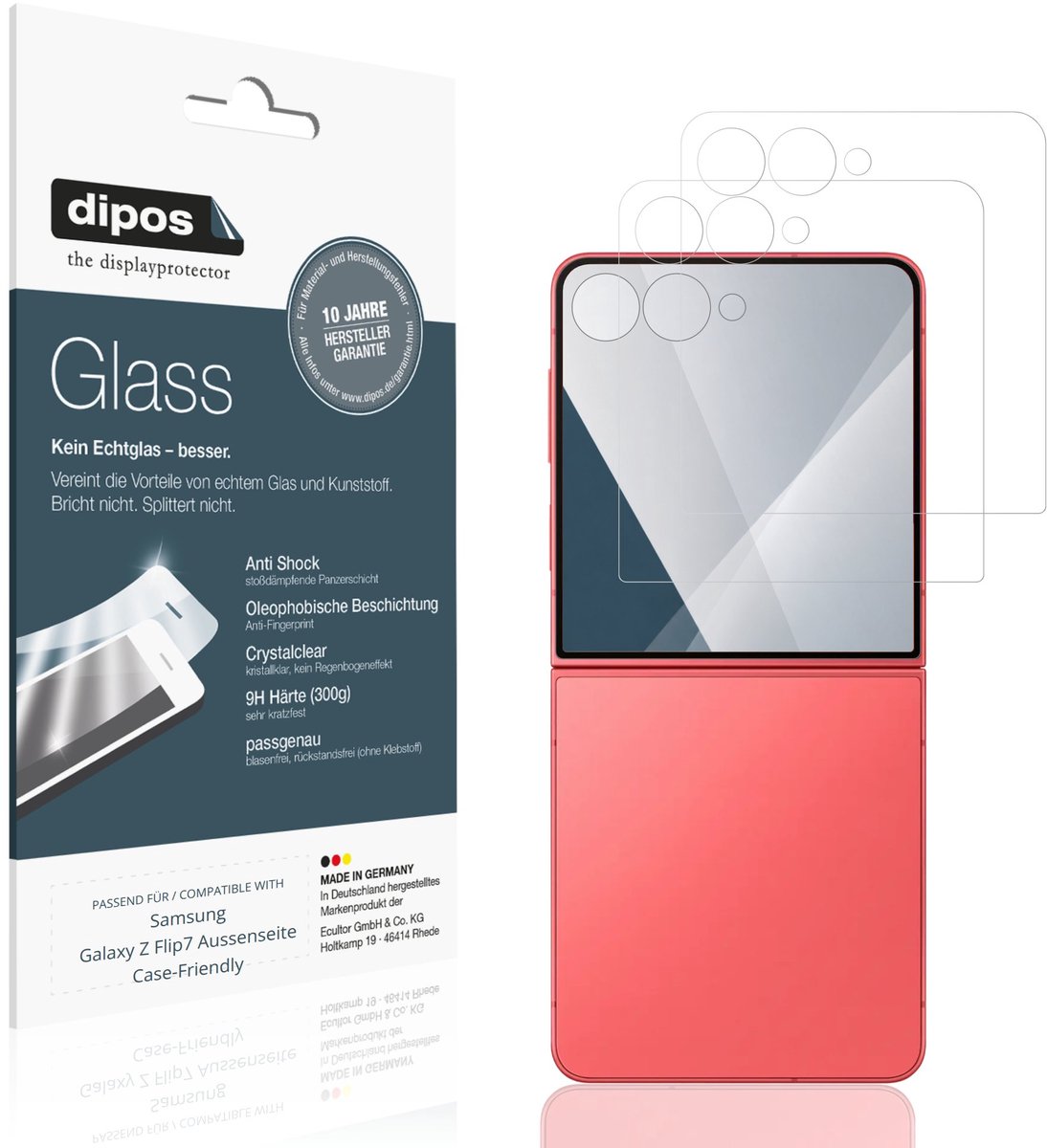 dipos – 2x Pantserfolie geschikt voor Samsung Galaxy Z Flip7 Buitenkant Case-Friendly | 9H Screenprotector