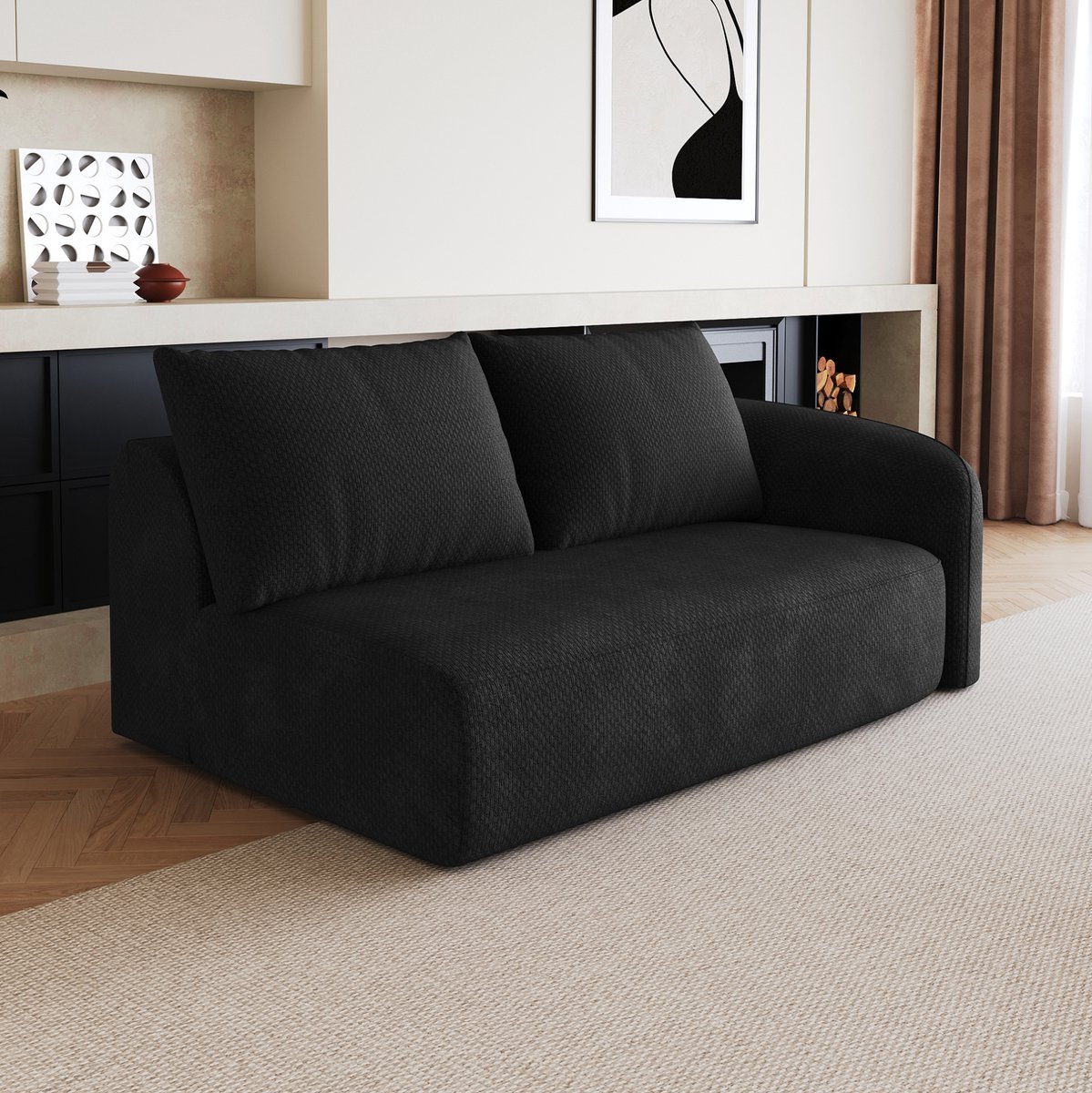 REDOM - Bank - 2-zits hoekbank - Rechts - Zonder montage - Woonkamer - Stof - Zwart - 160 x 90 x 85 cm