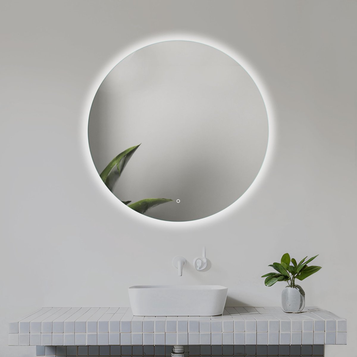 SnelShoppen - 60 cm Ronde Badkamerspiegel met LED Verlichting, Aanraakschakelaar, Circulaire Spiegel met Natuurlijke Witte LED Achtergrondverlichting