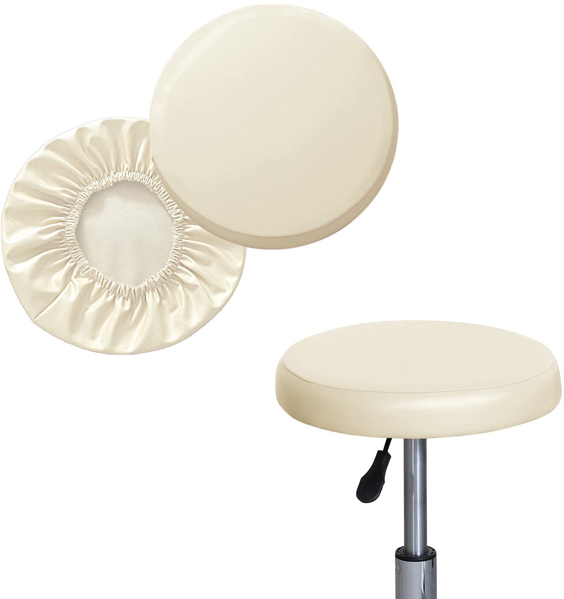SnelShoppen - 2 Stuks Ronde Krukhoes, Waterdichte Hoezen voor Barkrukken en Stoelen, PU Zitkussen Overtrek, Bescherming voor Eetkamerstoelen, Tuin en