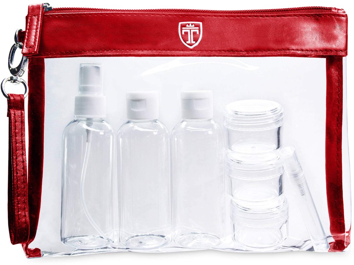 Dailygoods - Transparante Toilettas met 7 Levensmiddelenflesjes - Reis Set