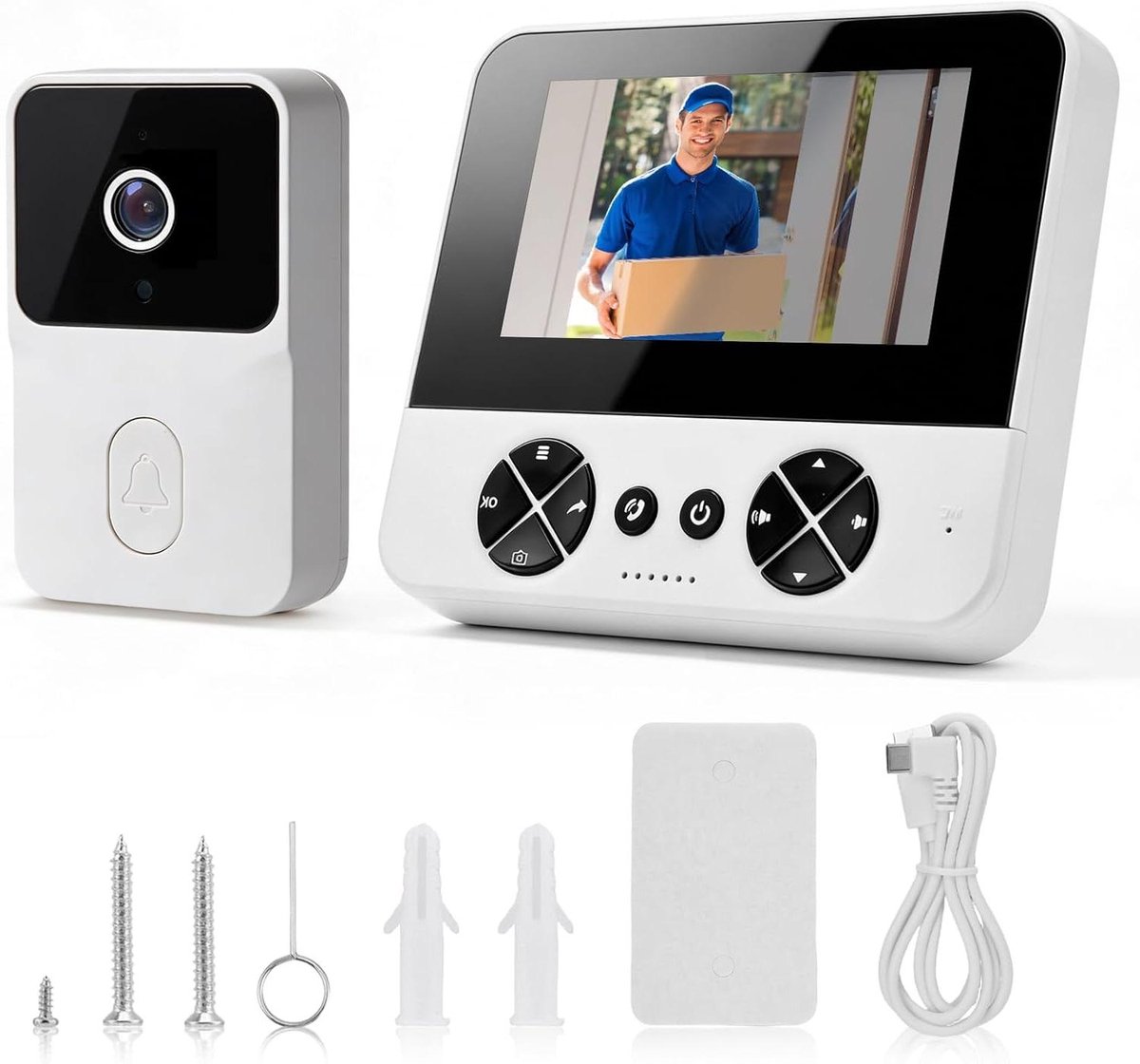 Draadloze Videobel - Buiten Camera - Toegangscontrole Huis - Geen Wifi Nodig - 4.3 Inch Scherm - Zwart