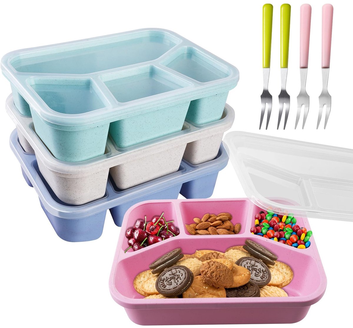 Dailygoods - Bento Lunchbox Set voor Volwassenen en Kinderen - 4 Stuks met Bestek