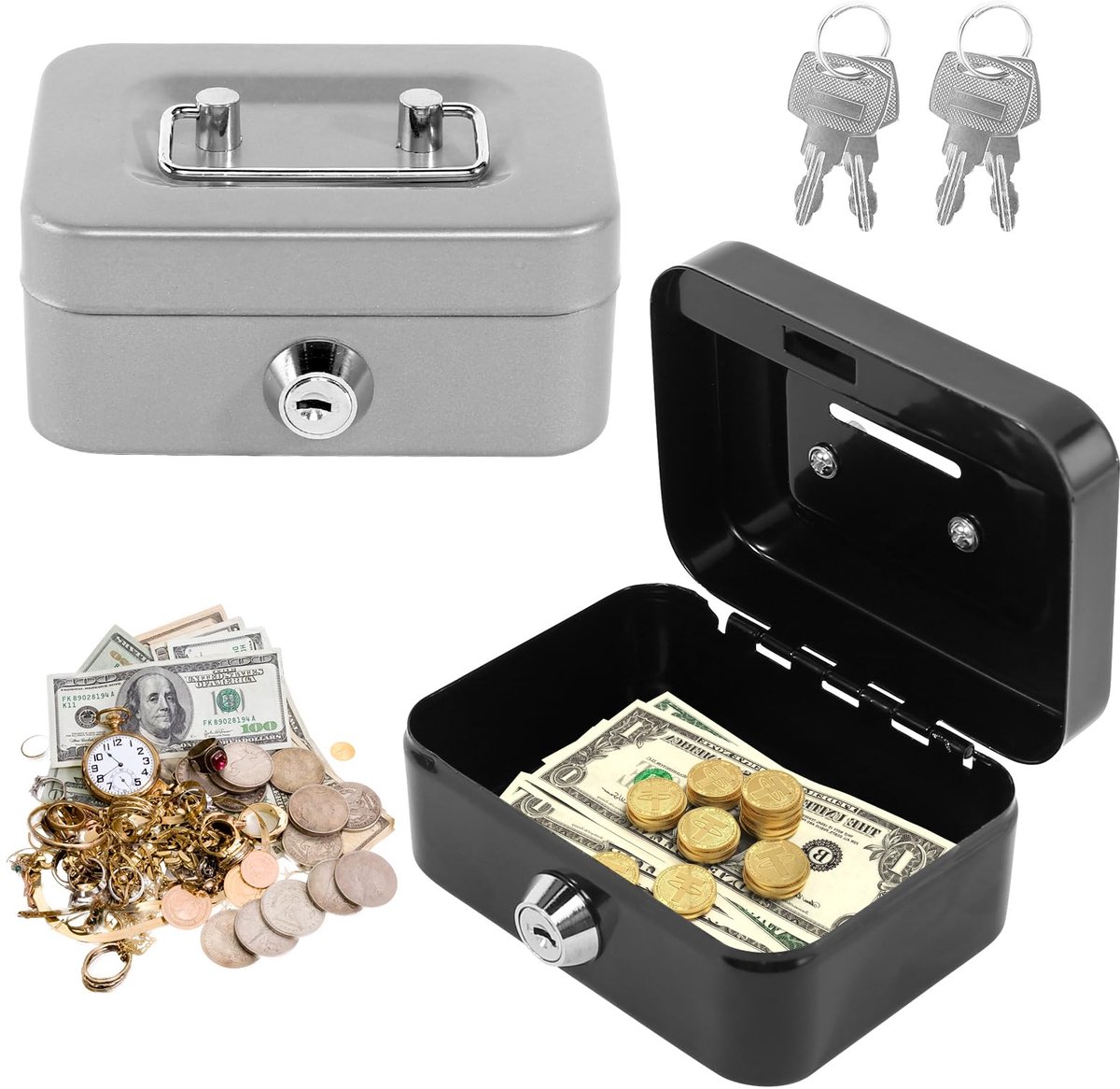 Dailygoods - Geldcassette Set - 2 Stuks Afsluitbare Spaarpot met Sleutel