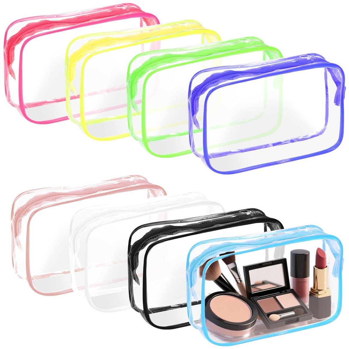Dailygoods - 8 Stuks Doorzichtige Make-up Tassen, 18 x 11 x 6 cm, PVC Organizer