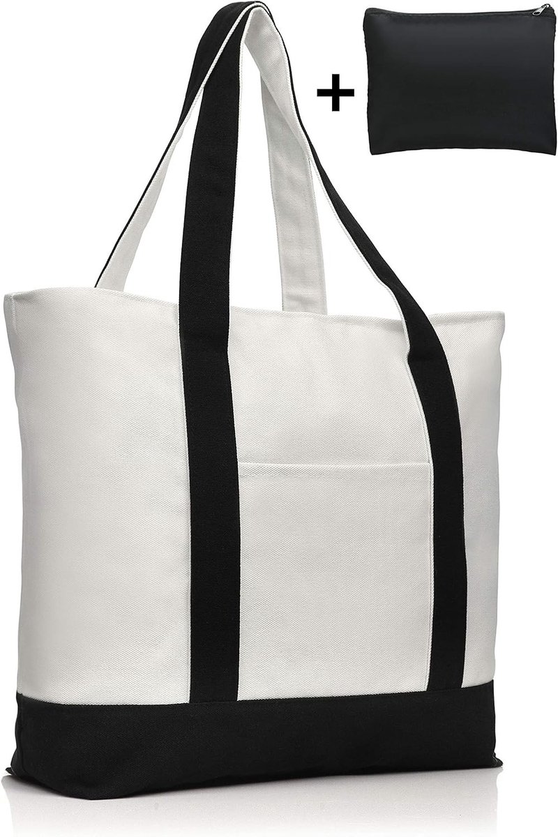 Draagtas - Wit - 40 x 15 x 38 cm - Hoogwaardige Katoenen Tas met Ritssluiting - Voor Boodschappen en Dagelijks Gebruik