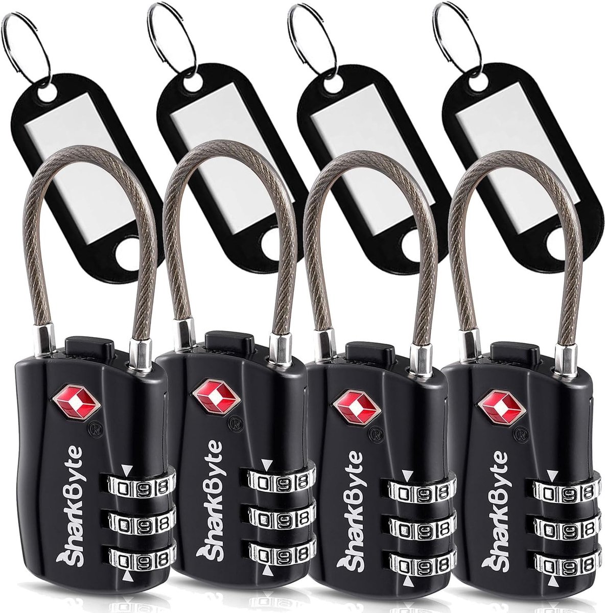 Bagagesloten - Zwart - 4 Stuks - TSA Goedgekeurde 3-Dial Veiligheidscombinatie - Voor Reizen en Sport