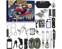 2025 Kerstkalender voor heren - outdoor gereedschap - adventskalender voor heren - bevat 24 campingwandelgereedschappen en coole gadgets - kerstcadeau voor papa - echtgenoot - vriend - avonturier