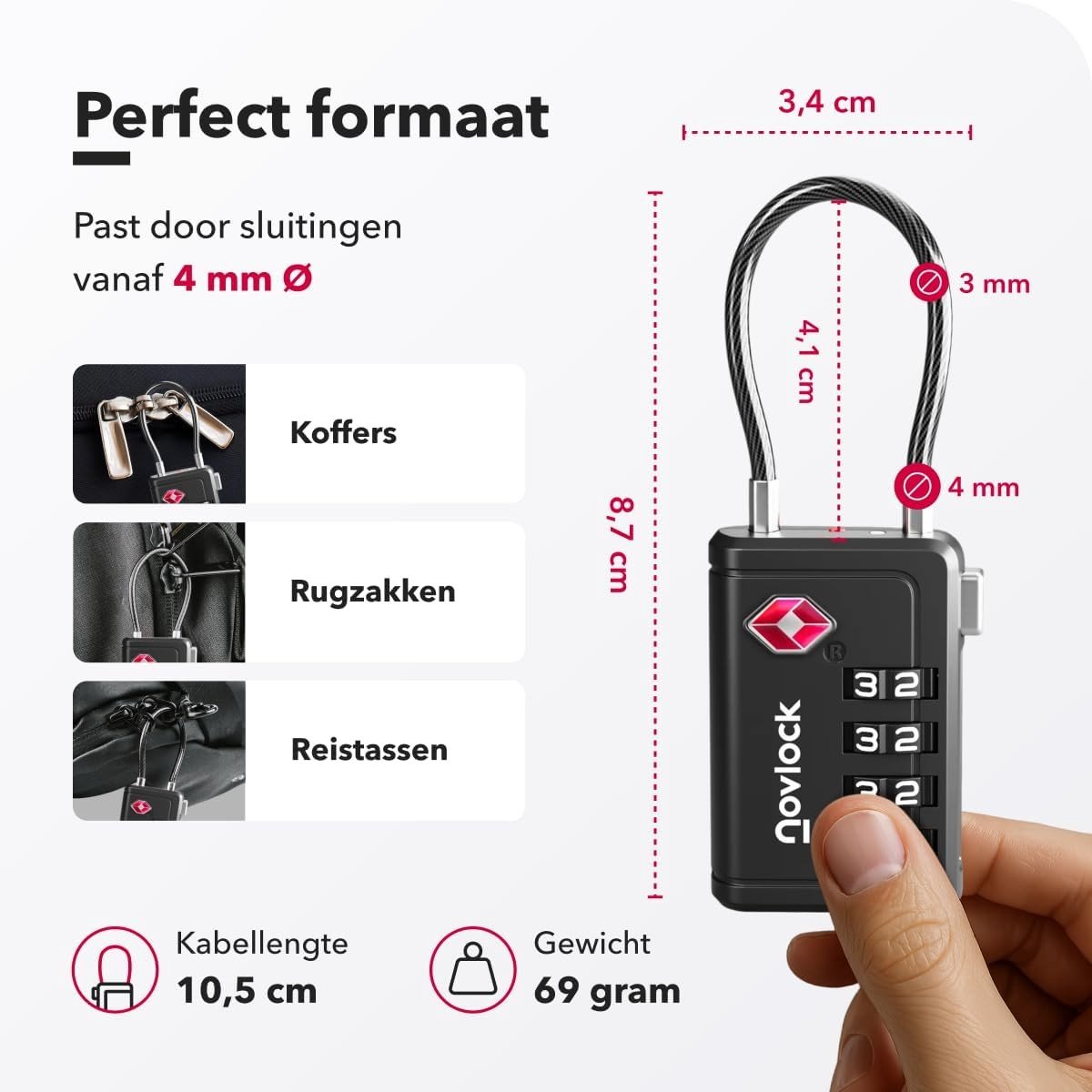 TSA Sloten met Controle Indicator - Zwart - 4-Cijferige Cijfersloten - Duurzame Bagagesloten voor Reizen en Handbagage - 2-Pack