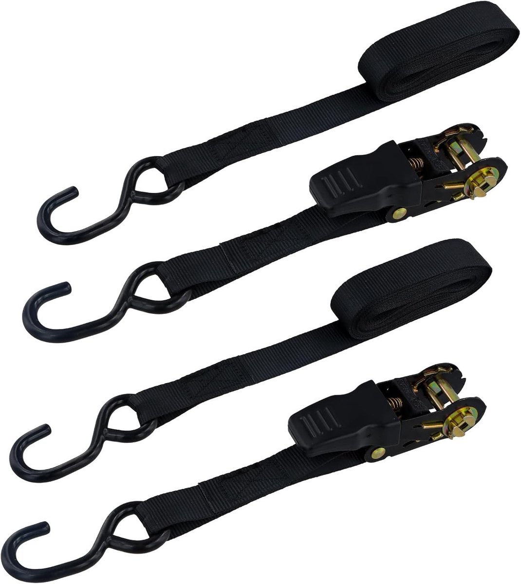 SnelShoppen - Pack van 2 ratelbanden met haken, bevestigingsbanden, 5m x 2.5cm, zwart, voor veilig vervoeren van ladingen, ideaal voor camping, tuin e