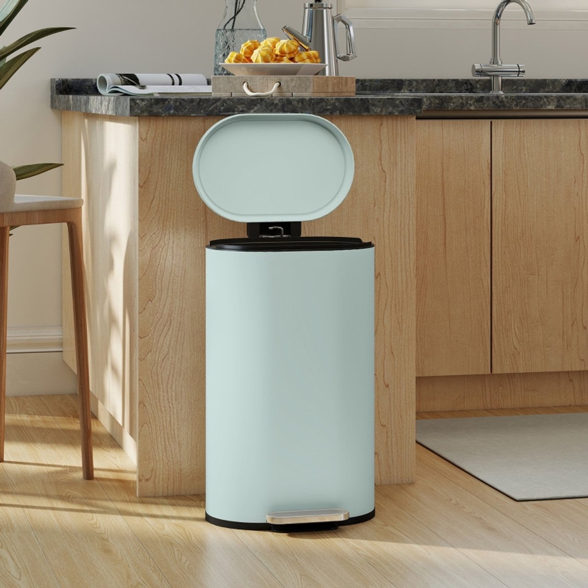 COVREO Pedaalemmer 36,5 x 31 x 61 cm groen, metaal, 30 liter voor keuken