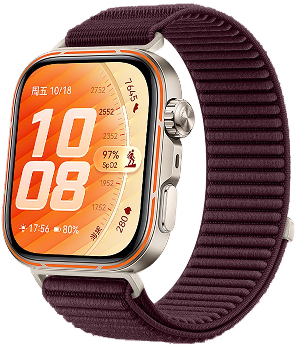 By Qubix - Nylon ribbelbandje - Aubergine - geschikt voor Huawei Watch Fit 5 / 4 / 3