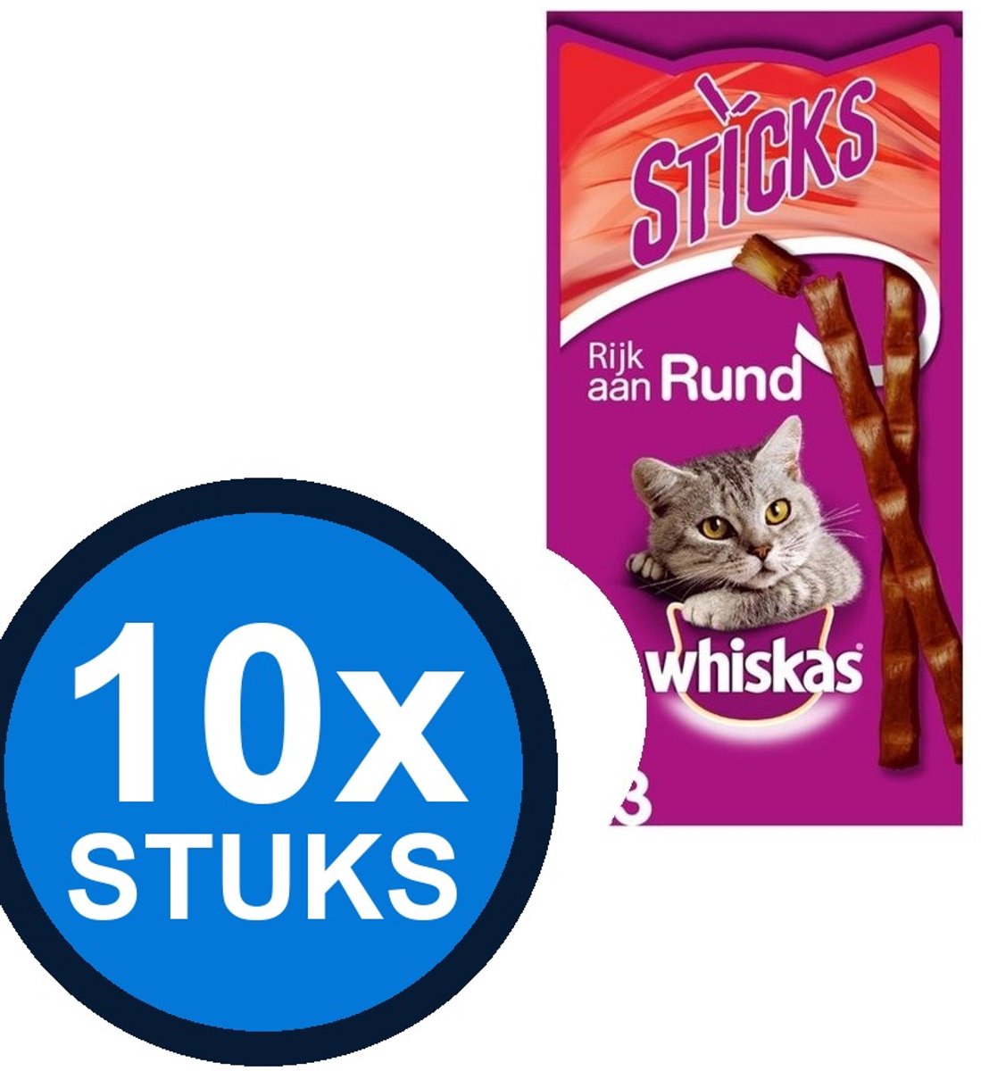 10x Whiskas - Catsticks Rund - Kattenvoer Snacks - 18 g