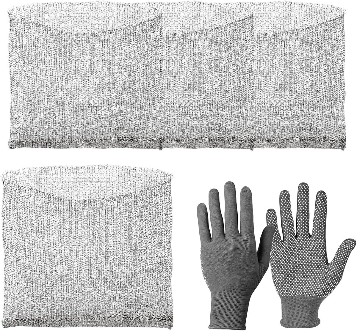 Set van 4 Woelmuizenmanden van Roestvrij Staal met Handschoenen voor Wortelbescherming en Plantenveiligheid