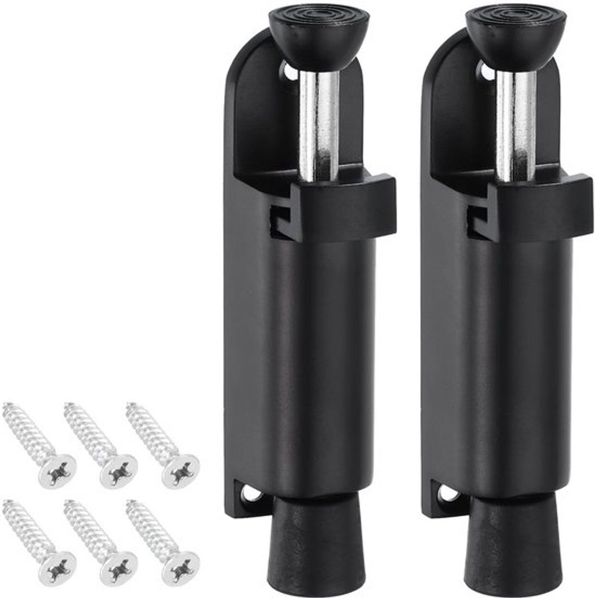 Deurstopper Veerbelast - Antislip Rubberen Voet - Zinklegering - Inclusief Bevestigingsschroeven - Set van 2 - Afmetingen 112 mm - Deurstoppers