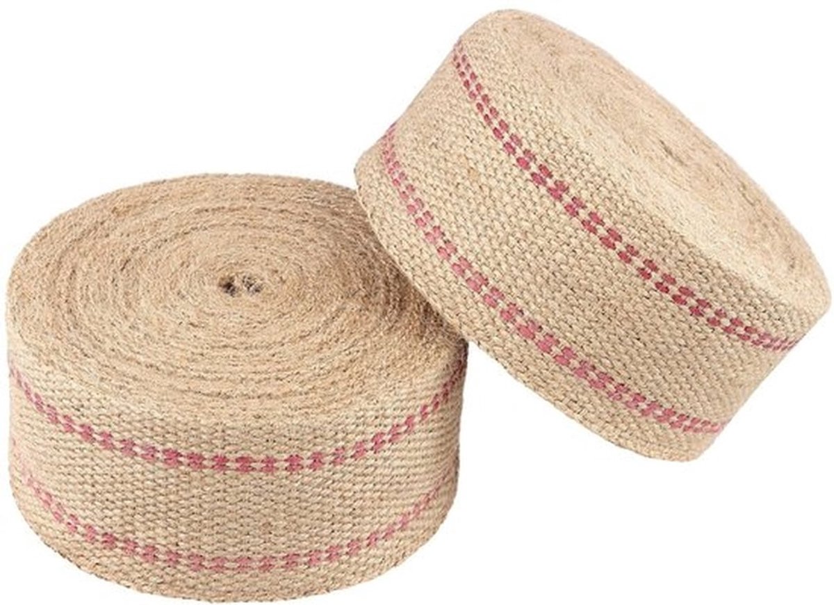 Jute Singelband 7 cm - 2 Rollen - 10 meter per rol - Decoratieve Rode Lijn - Voor Naaien/DIY - Duurzaam Materiaal - Jute Band