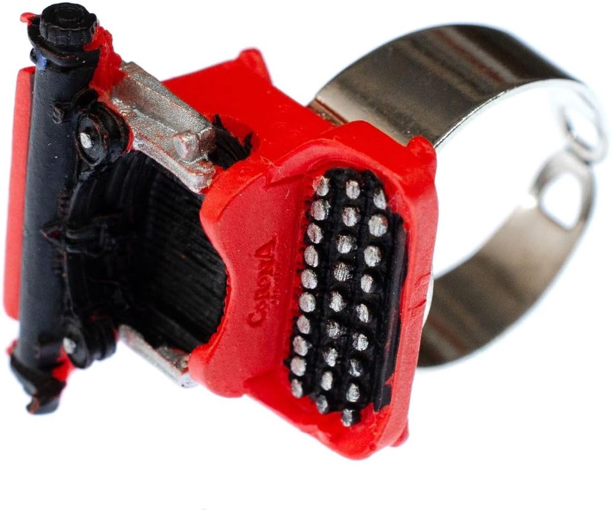 Schrijfmachine ring vingerring schrijver retro rood - handgemaakt modesieraad I vingerring met motief I verstelbaar één maat, 25 mm, Kunststof