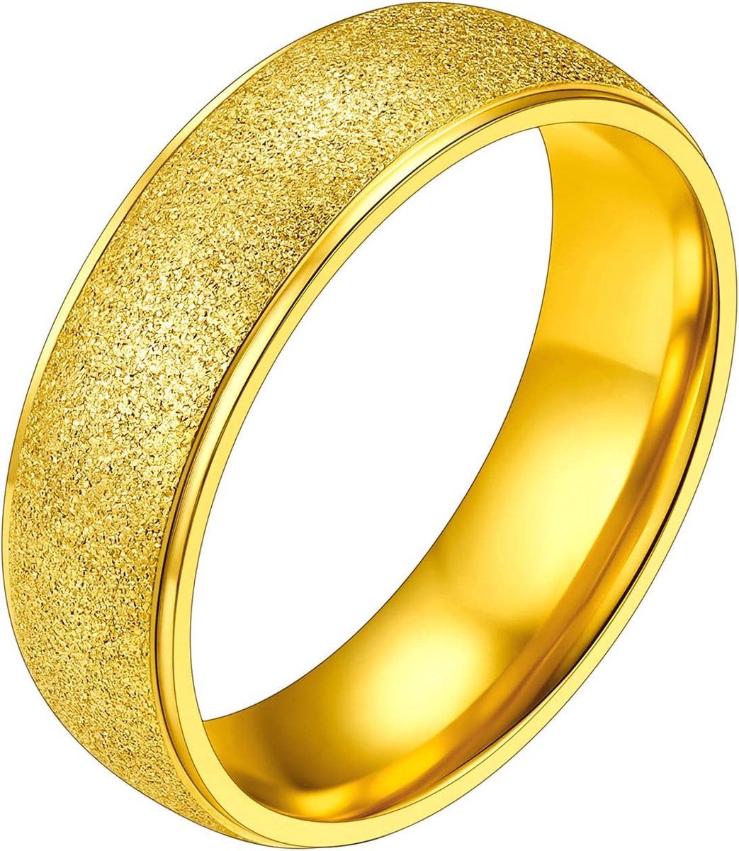 Ring, gezandstraald en verguld, voor mannen en vrouwen, maat 62/breedte 6 mm, unisex ring