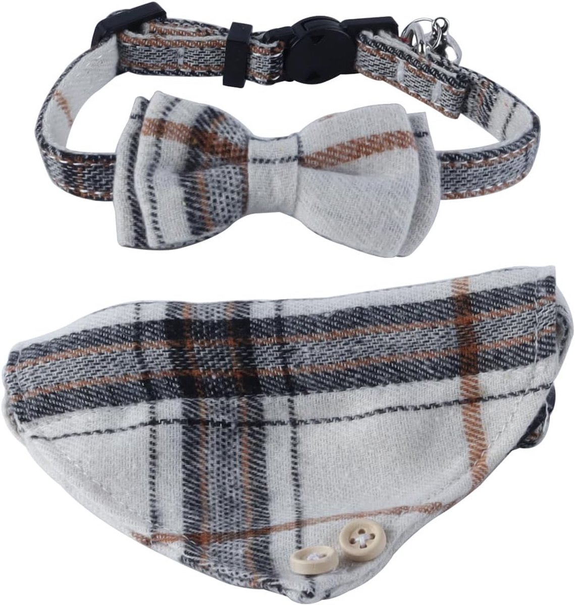 Halsbanden met belletjes, afneembare strikband, bandana voor kittens, strikband voor honden, geruite halsband voor huisdieren, verstelbaar voor kleine katten en honden
