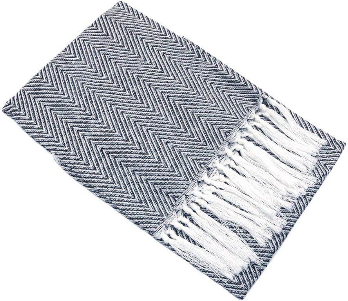 Handdoeken Set van 2, katoen, 15x24 inch golvende strepen handdoek met kwastje voor hand, gezicht, haar, gym, yoga, thee, vaatdoek, keuken en bad - zwart