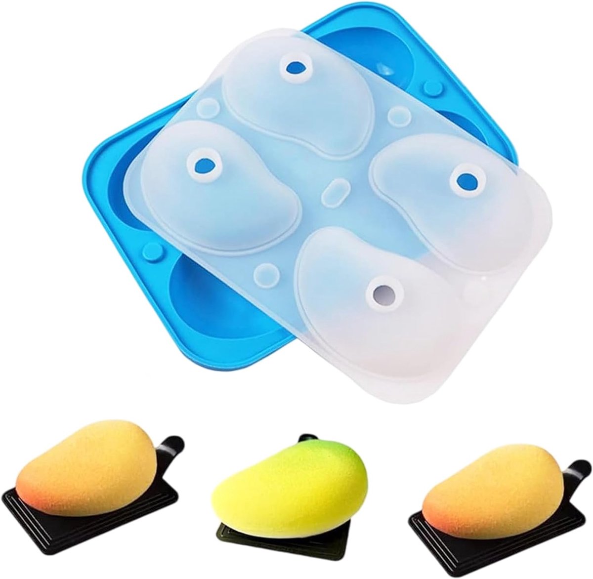 Fruit, 3D Mango Cakevorm voor Bakken, 4-Voudige Siliconenvorm voor Dessert, Mousse, IJs & Pudding Decoratie