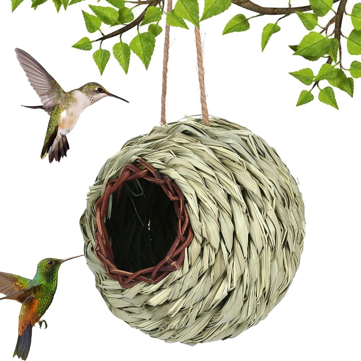 Bird - hangend kolibrie huis voor buiten | natuurlijke vogelhuisdecoratie voor terras, balkon, binnenplaats, boom, huis